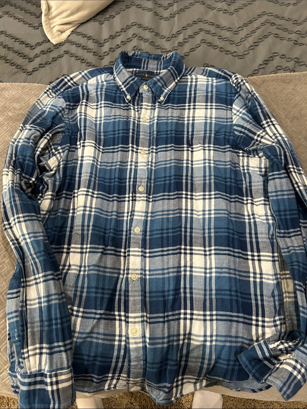 Ralph Lauren Blue and White Plaid Button-Down Shirt